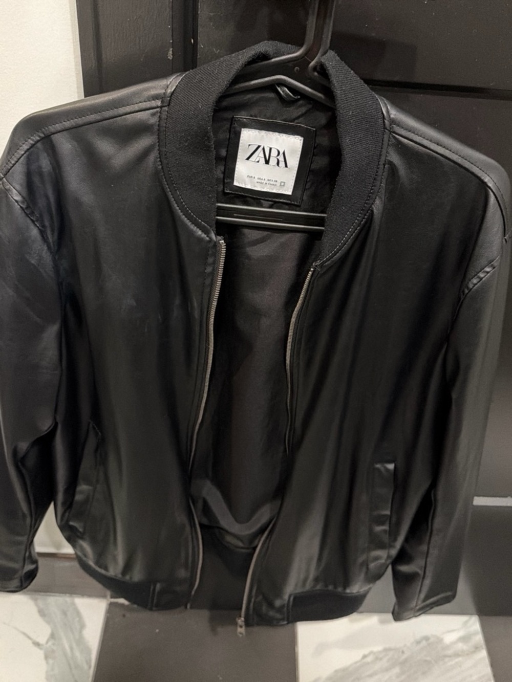 ZARA Black Leather Bomber Jacket
